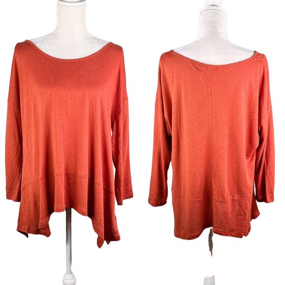 Tahari Top Tunic XL Burnt Orange Asymmetric Hem New - Picture 1 of 9